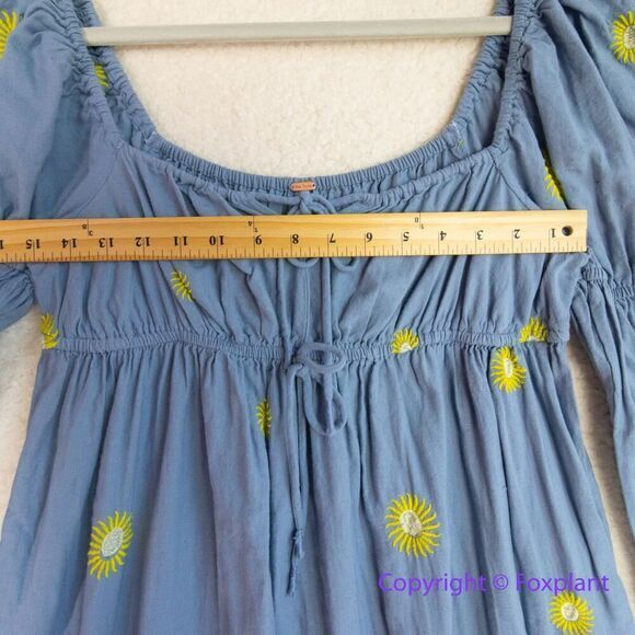New! Free People Emory Embroidered Sun Midi‎ Dress blue, size S - Picture 8 of 16